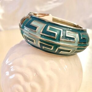 Teal and Silver Geometric Bangle